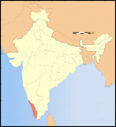 Kerala on a Map of India