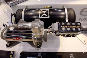 eXo Mount AMP-1 display with an AccuAir 3 Gallon Black Tank, VU4 Valves, and ViAir 444 Compressor