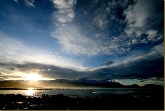Mountains sea  blue sjy sunset mist Kaikoura skyline