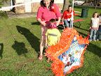 Josh gets preped to smash the pinata.