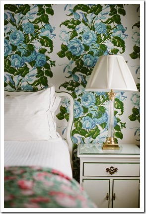 a guest bedroom at the Greenbrier, by Dororthy Draper and then redecorated by Carlton Varney