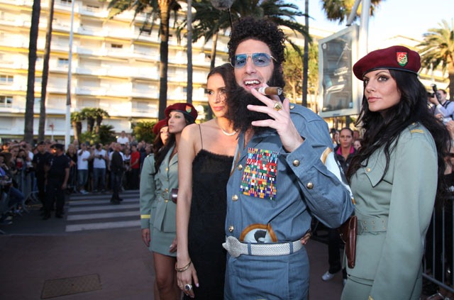 The Dictator drives to Canal+ with guest Sasha Volkova for Le Grand Journal on May 16th 2012 in Cannes France