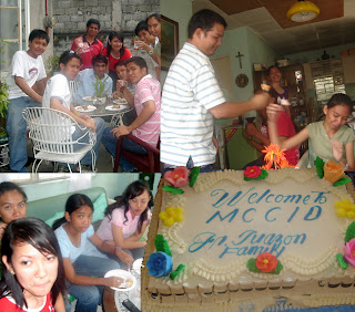 March 1: Clockwise from left: Sir Jeff with students ate delicious lunch., Rommel gives candy flower to Maricar, Special Goldilock's Cake, Lady students eat lunch.