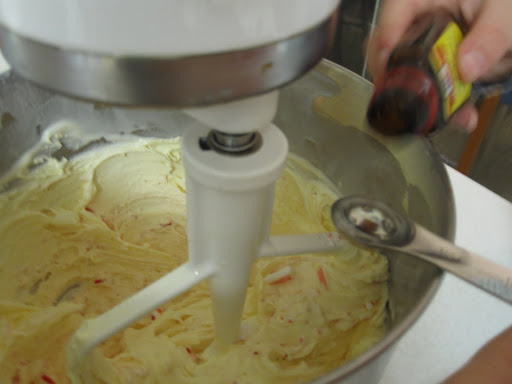 ...and mint extract to taste. We used a little less than teaspoon for one and a half quarts of ice cream.