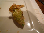 Golden brown and crisp on the outside squash blossoms stuffed with goat cheese.
