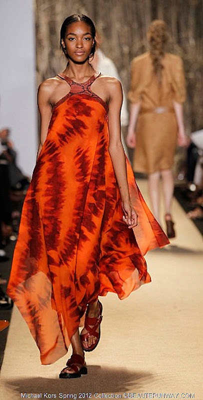 MICHAEL KORS 2012 SPRING COLLECTION SIENNA GEORGETTE HAND DYED SCARF DRESS