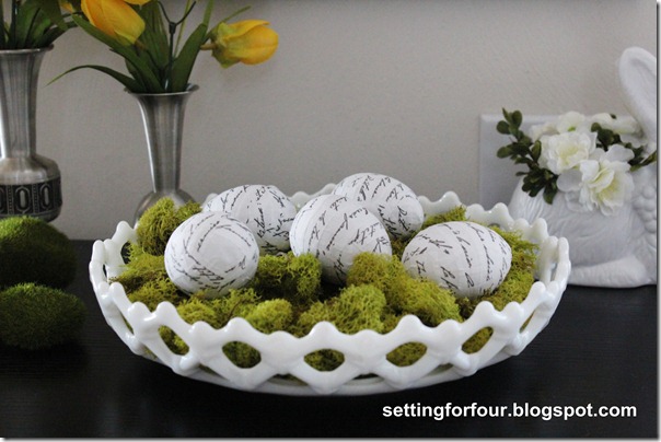 DIY French Script Easter Eggs from Setting for Four #modpodge #diy #tutorial #french #script #easter #decor #ballard #milkglass DIY French Script Easter Eggs from Setting for Four #modpodge #diy #tutorial #french #script #easter #decor #ballard #milkglass