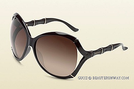 Gucci Liquid Wood sunglasses Fall Winter 2012 Spring Summer 2013 oversized oval frame bamboo effect  sunglasses with Gucci logo temples shaded grey glass lenses biodegradable fully recyclable