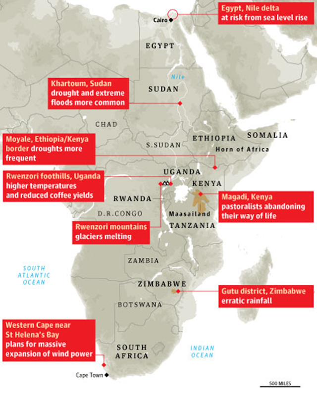 Climate change hotspots in Africa, 1 December 2011. guardian.co.uk