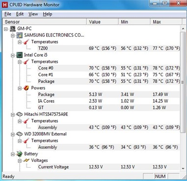 SAMSUNG Series 3 NP350V4X-S03TH Temperature