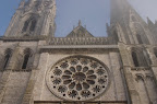 Facade of Chartres in fog