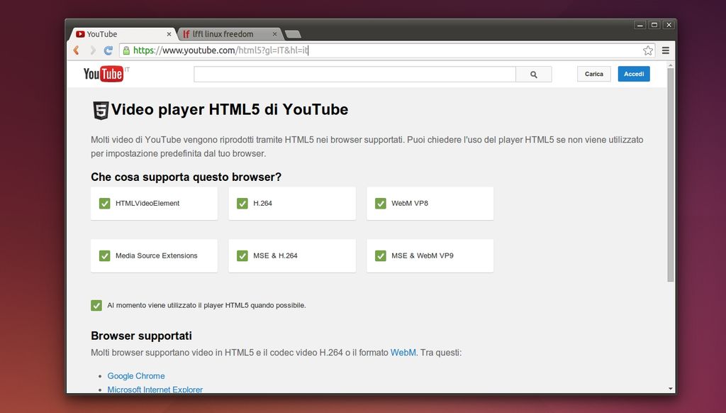 Chrome - Player Video HTML5 per YouTube