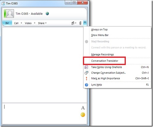lync add-in - translator - menu lync add-in - translator - menu