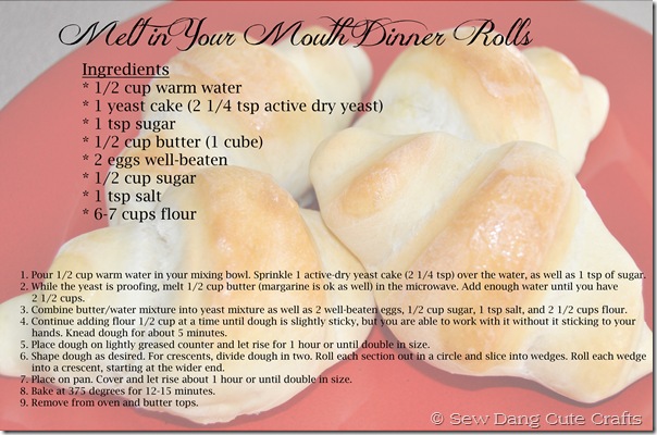 Dinner rolls recipe card Dinner rolls recipe card