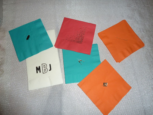 All of the napkins were printed by ForYourParty.com. The icons corresponded to the invitation suite. They were used throughout the weekend, at the rehearsal, wedding, and Sunday brunch.