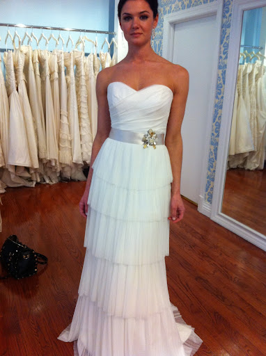 This dress has a soft, flowy Grecian feel but still looks young and fresh. See how accessories designer Erin Cole paired it with one of their embellished belts?