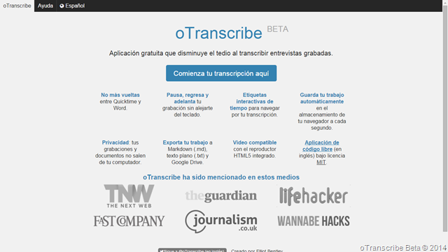 oTranscribe: aplicación online para transcribir entrevistas y videos