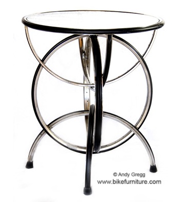 Andy Gregg makes a whimsical line of furniture from reclaimed bike parts. (Cafe Table, bikefurniture.com)