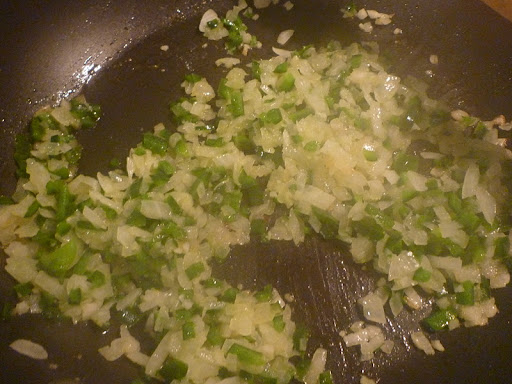 Poblano pepper, onion, and garlic-the makings of a sofrito.