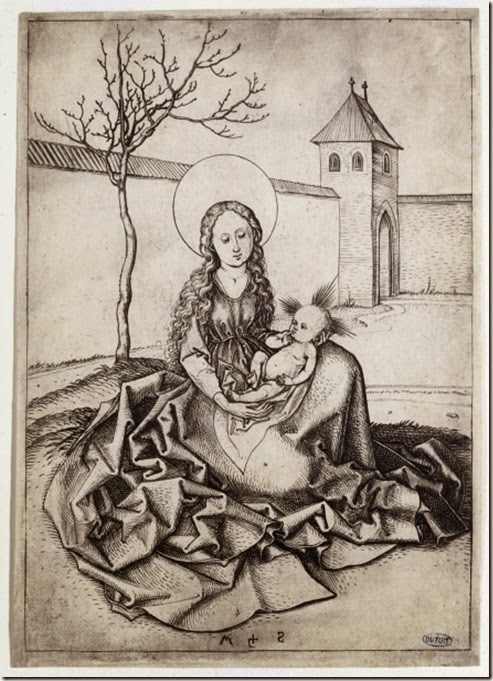 Virgin seated in a courtyard