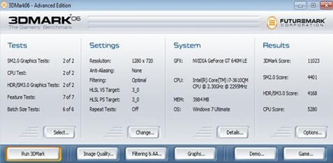 Lenovo Ideapad Y480 Benchmark 3DMark 06