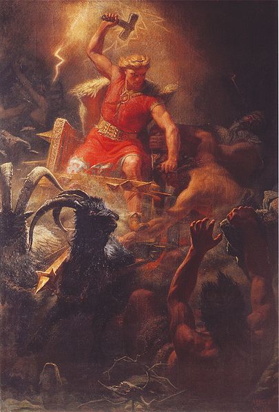 Thor en la batalla contra los gigantes según Mårten Eskil Winge 1872
