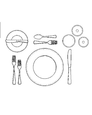 Setting the Table for the Main Course: Course two has been cleared, leaving the table set for the main course. The large dinner plate may be brought in either bearing a portion of food or empty, if food is to be served at the table. In either case, the plate should be preheated unless the main course is served cold. Eat with the dinner fork and knife. Setting the Table for the Main Course: Course two has been cleared, leaving the table set for the main course. The large dinner plate may be brought in either bearing a portion of food or empty, if food is to be served at the table. In either case, the plate should be preheated unless the main course is served cold. Eat with the dinner fork and knife.