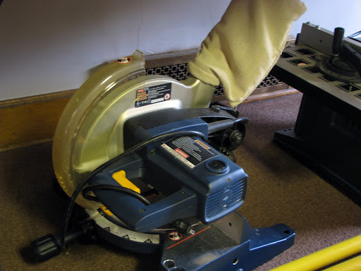 This chop saw is one of the larger power tools the tool-lending library offers. (Photo credit: Jeremy Shreckhise)