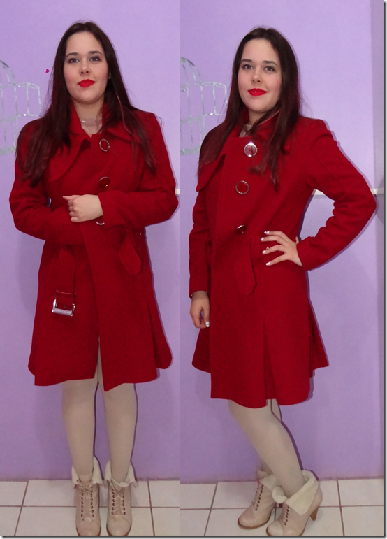 trench coat vermelho e botinha tanara