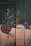 Grote driewieler - 66 x 100 cm - olieverf op hout