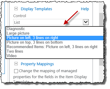 CSWP - selecting display template item