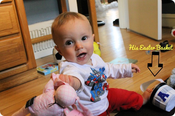 little boy loves easter basket