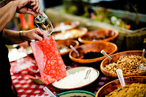 Guests scooped their trail mix into baggies that were printed with bandana patterns.