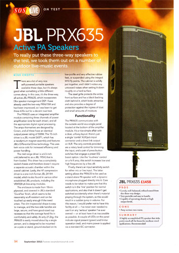 JBL | PRX635 Active PA Speakers | Sound On Sound magazine review