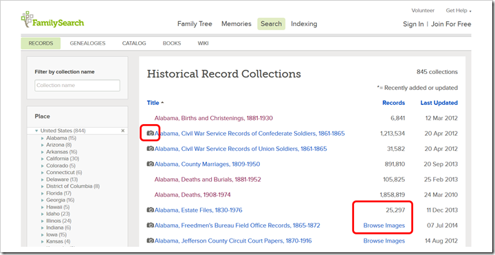 The FamilySearch.org collection list The FamilySearch.org collection list