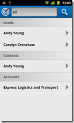 Search works across contacts, leads, accounts & opportunities Search works across contacts, leads, accounts & opportunities