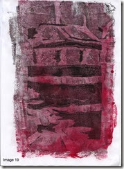 Image 19 Red and black silicon sponge print using mask made from thin plastic pocket onto photocopy paper