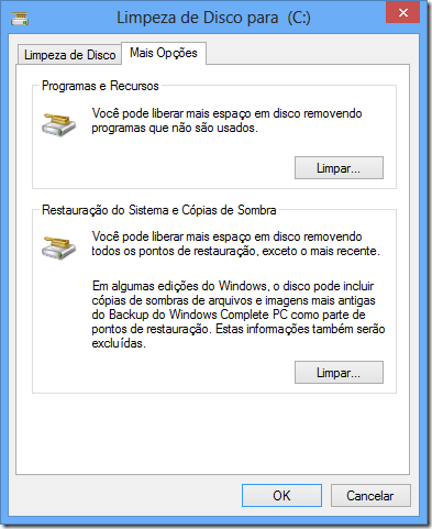 Recursos adicionais da Limpeza de Disco
