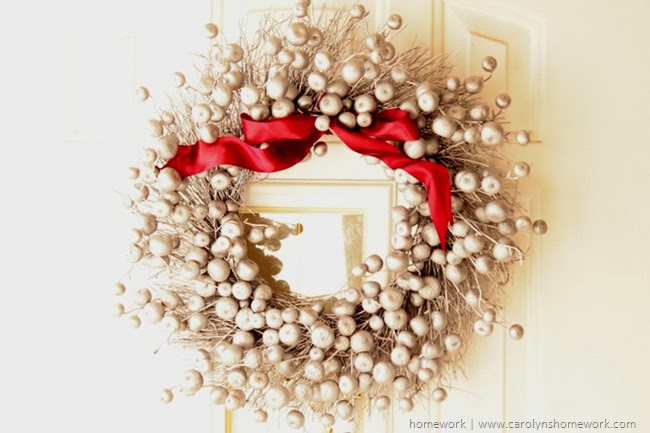 Holiday Wreath from a Fall Wreath via homework | carolynshomework.com