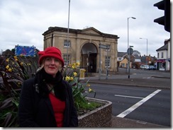 Teresa in front of the arch, cemetery junction