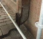 Here a link to a firm, who trades items for making the gutter beneath the downspout: http://www.kivikopla.fi/pages/vesikourut.htm