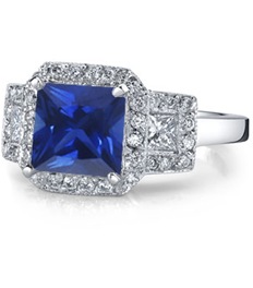 Square Sapphire and Diamond Vintage Ring