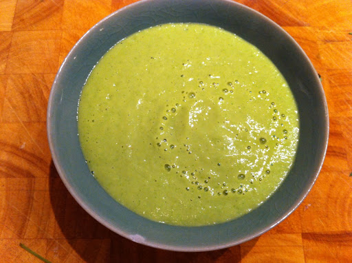 The finished sauce after it comes out of the blender.