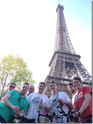 Marcus Hoyle, white top centre, and Will Willis, in green, with thier team in Paris