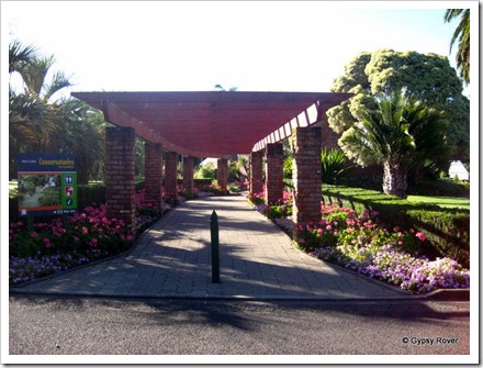 Walkway to the Conservatories in Bason Botanical Gardens, Mowhanau.
