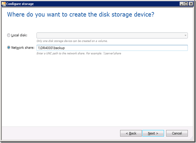 Where do you want to create the disk storage device