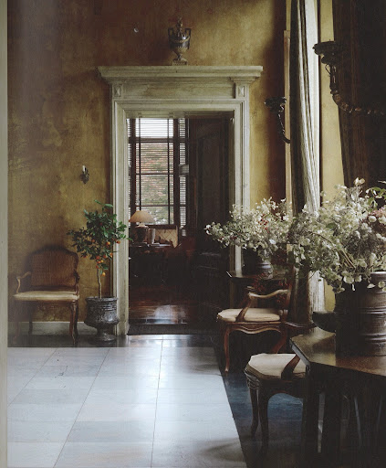 Axel Vervoordt's home in Belgium features a Eighteenth-century Louis XV fauteuils in the entry. The walls are painted with a fresco technique that incorporates pigments from the local soil. (Dealer's Choice, Architecture/Interiors Press, Inc.) Axel Vervoordt's home in Belgium features a Eighteenth-century Louis XV fauteuils in the entry. The walls are painted with a fresco technique that incorporates pigments from the local soil. (Dealer's Choice, Architecture/Interiors Press, Inc.)