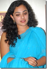 Nithya Menon in blue saree