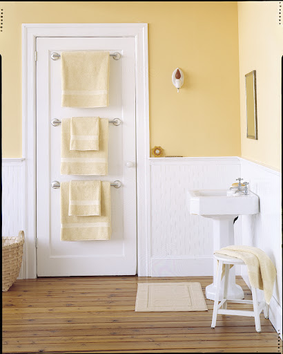 Don't have enough towel bars in your bathroom? Mount additional ones to the back of a solid core door. Don't have enough towel bars in your bathroom? Mount additional ones to the back of a solid core door.