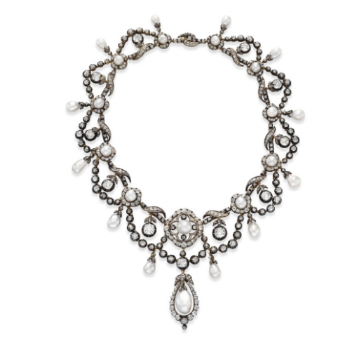 An Antique Natural Pearl and Diamond Necklace. Estimate: $100,000-$150,000